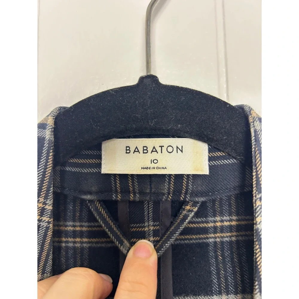 Aritzia BABATON Macauley Navy‎ Plaid Blazer 3/4 sleeve Size 10 academia career - Picture 3 of 12